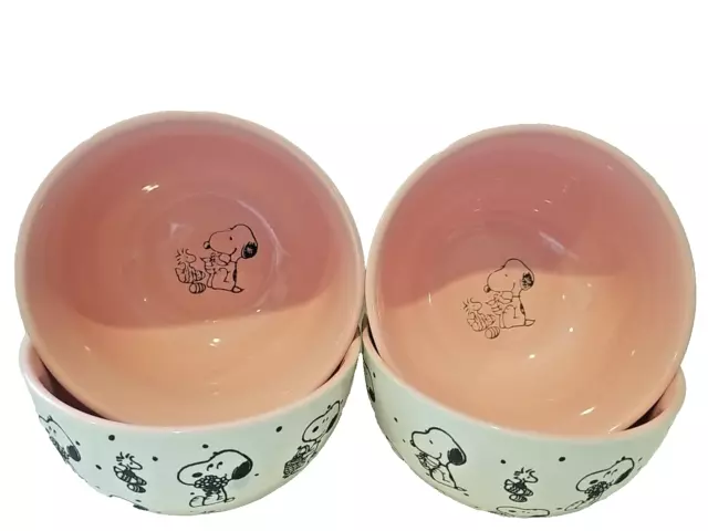 PEANUTS Snoopy Woodstock Easter Soup / Cereal Bowls Pink Interior Set Of 4 New