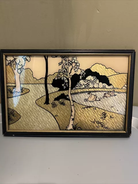 Art Deco 1930’s Reverse Painting On Glass Landscape Scene Original Frame RPF co