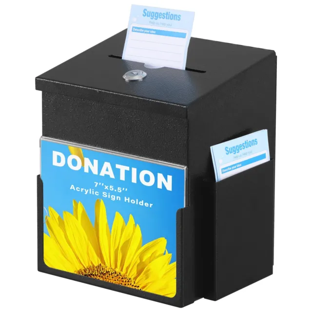 Suggestion Box with Key Lock Acrylic Sign Holder Metal Donation Ballot Drop B...