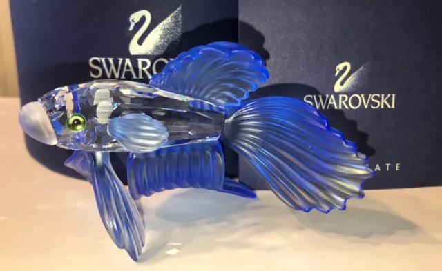 Swarovski Crystal 7644 000 005 Blue Siamese Fighting Fish 236718 In Box W/Cert