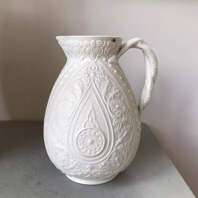 Antique 1860s Victorian Brownfield Cobridge White Stoneware Cashmere Pottery Jug