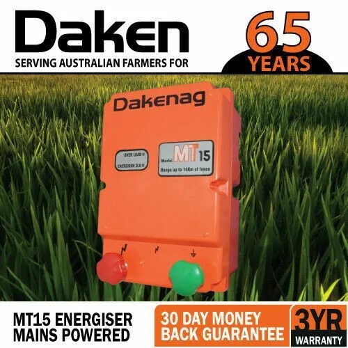 15km MAINS Power Electric Fence Energiser Energizer 1.7J DAKEN 3YR WARRANTY