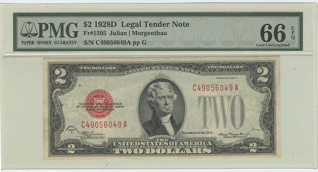1928D $2 Legal Tender Note FR#1505 PMG 66 EPQ Gem Unc
