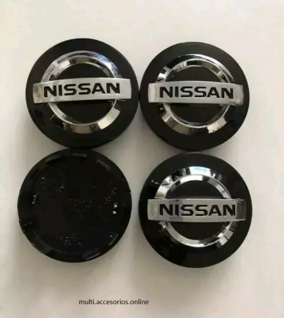 4 X Tapas para llantas NISSAN 54 mm negras. Tapabujes, Tapacubos.