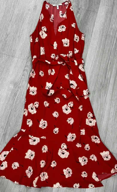 Derek Lam 10 Crosby Womens Size 4 Red Floral Silk Dress Sleeveless