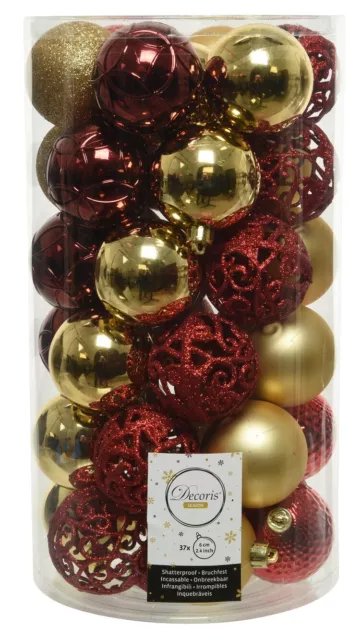 37er Set Kugelmix PVC rot/gold Weihnachtskugeln Christbaumschmuck bruchfest