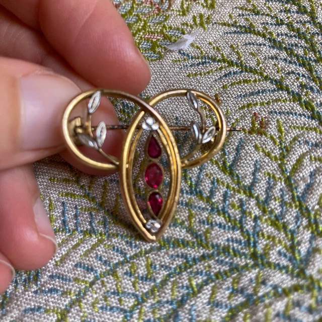 Broche Ancienne Vintage Anneaux Plaqué Or Et Celluloïd Nacré - Début XXème Siècle (Occasion)