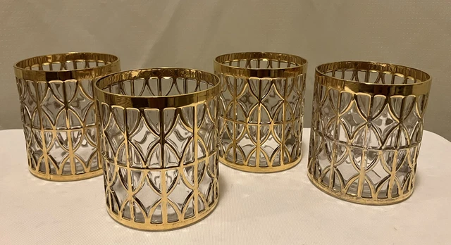 4 Imperial Glass Shoji 22K Gold MCM Tebique De Oro LowBall Glasses 4 Imperial Glass Shoji 22K Gold MCM Tebique De Oro LowBall Glasses
