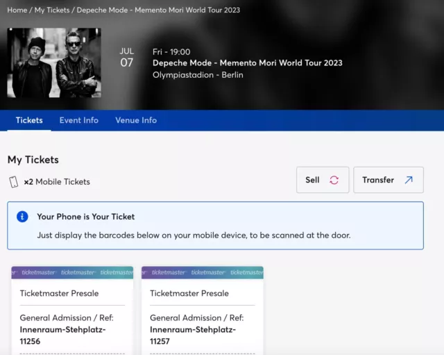 Depeche Mode - Berlin - 2 Ticket biglietti concerto