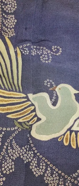 WOW! Meiji Taisho Antique Vintage Japanese Silk Kimono Navy Iro Tomesode 2