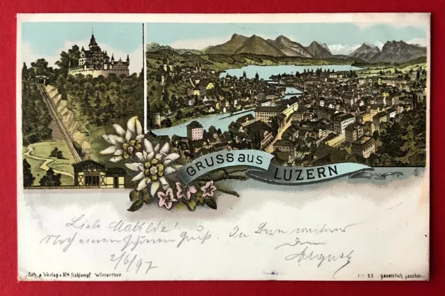 Litho AK LUZERN Schweiz 1897 Stadtansicht mit Gütsch  ( 105073