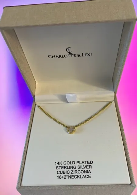 New CHARLOTTE & LEXI 14K Gold Plated Sterling Silver CZ Mother Of Pearl Necklace