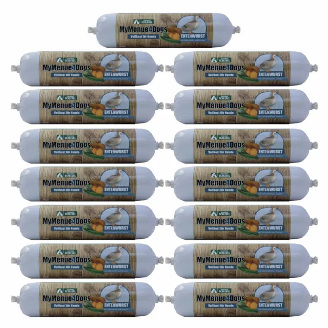 MyMenue4Dogs Hundefutter Entenwurst 15x 400g Hundewurst Hundenahrung Fleisch