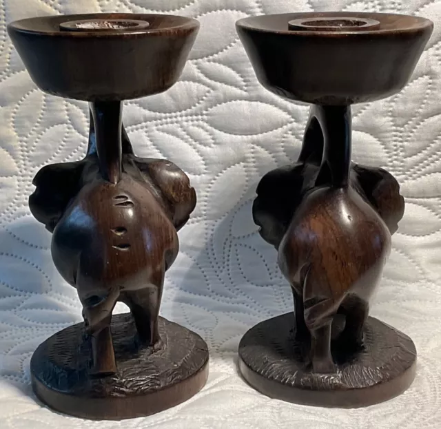 Lovely pair of carved wooden elephant candlesticks 3