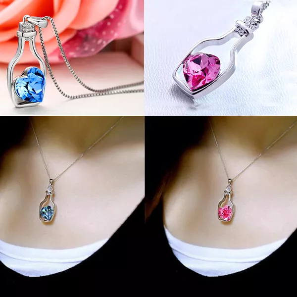 COLLANA CIONDOLO BRILLANTINI DONNA PLACCATO ARGENTO TAPPO FESTE COLORI ROSA pu