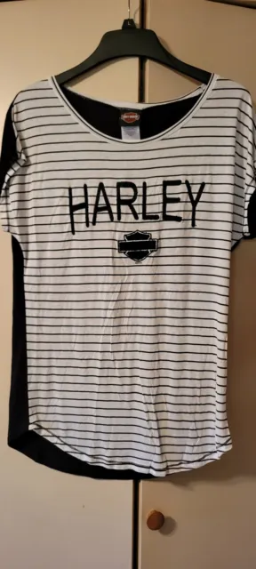Harley Davidson shirt Women Large Black White Logo Gettysburg PA Short Sleeve