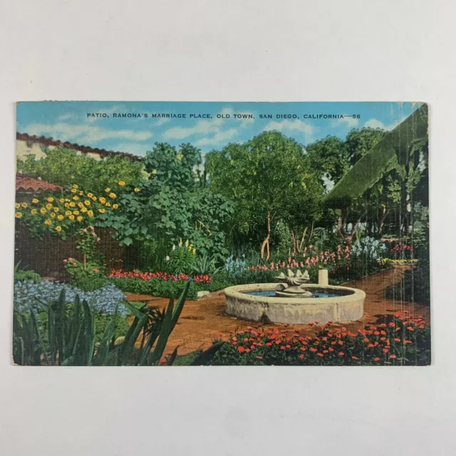 Postcard California San Diego Ramona Marriage Palace Patio 1943 Linen