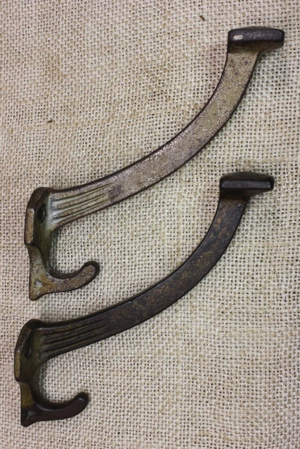 2 Coat Hooks Mission House Bath Robe Old Vintage Clothes Tree Rustic Iron 2