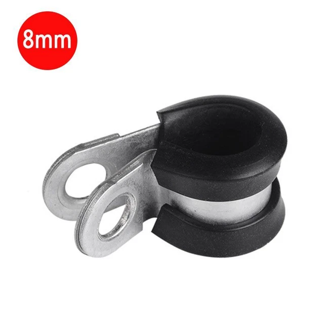 20Pcs Lined P-Clips Cable Mounting Hose Pipe 8mm 304 Stainless Steel Clamp Tone