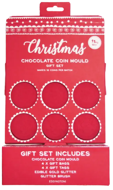 Eddingtons Set regalo stampo per monete cioccolato natalizie - vassoio in silicone festivo - rosso