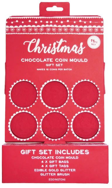 Eddingtons Set regalo stampo per monete cioccolato natalizie - vassoio in silicone festivo - rosso