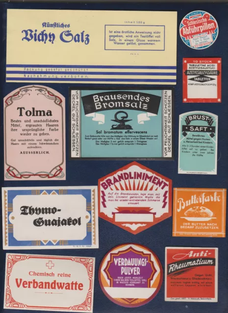 alte Etiketten / Apotheke, Drogerie, Werbung