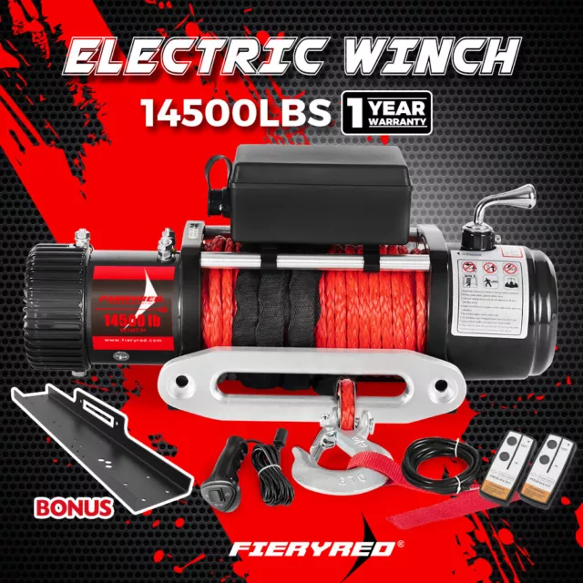 Fieryred 14500LBS Electric Winch 12v Synthetic Rope Winch Cradle Remote Wireless