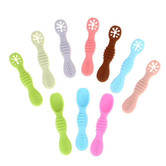 Baby Spoon Silicone Teether Toys Learning Feeding Scoop Training UtensilsBADE