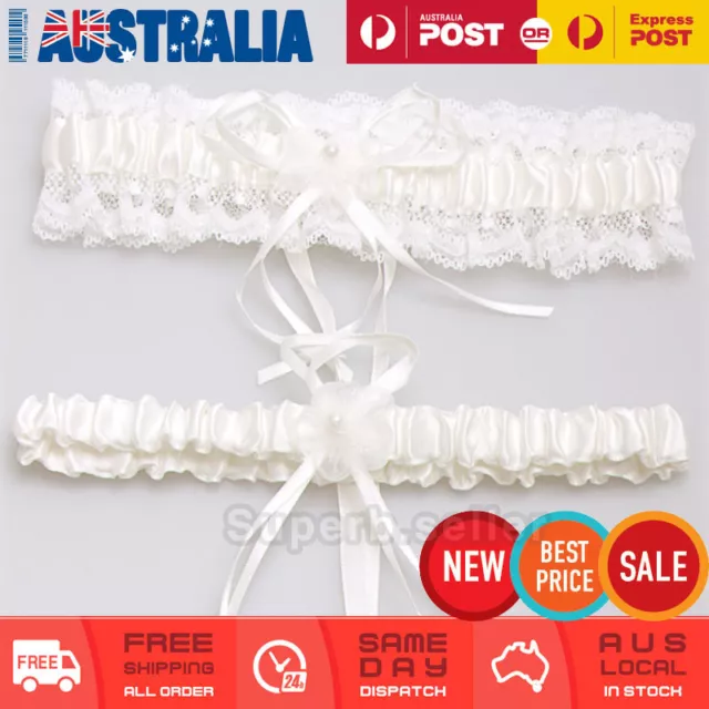 Ivory White Wedding Bridal Garter Set Lace Floral Satin Tossing Keep & Throw AU