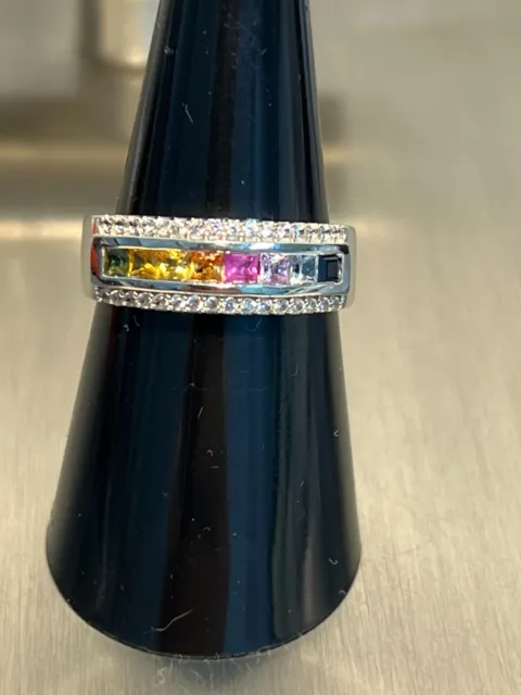 Bandring 925 Silber Ring Saphir & Zirkon Gesamt-Karat: ca. 1,01 ct  Gr 18