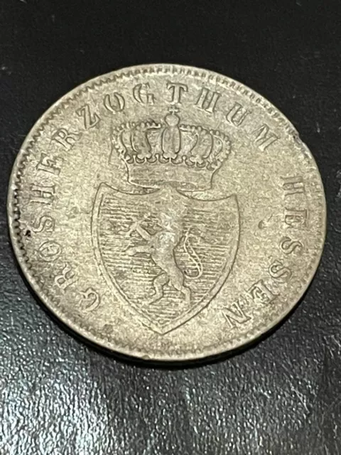 HESSE-DARMSTADT KM306 6 KREUZER, 0.350 SILVER, SCARCE, VF+-aXF, FREE USA SHIP
