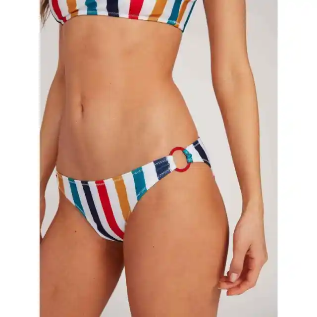 Volcom Draw Womens Striped Hipster Swimsuits Bikini Bottoms Multicolor M $40 NWT