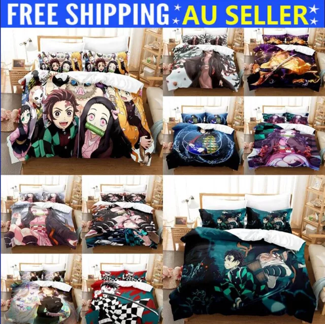 Demon Slayer Anime Bedding Set Quilt Duvet Cover Pillowcase Single Double Queen