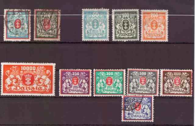 Briefmarken "Freie Stadt DANZIG" von 1923 MiNr..127,128,139,141,142,130,143-147