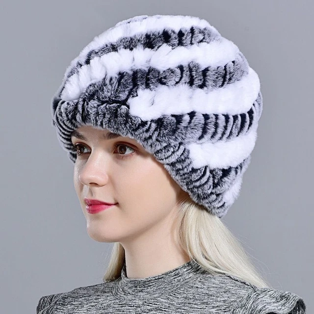 Gorro Invierno Mujer Piel Conejo Rex Genuina Nieve Real Gorros  Punto Sombreros