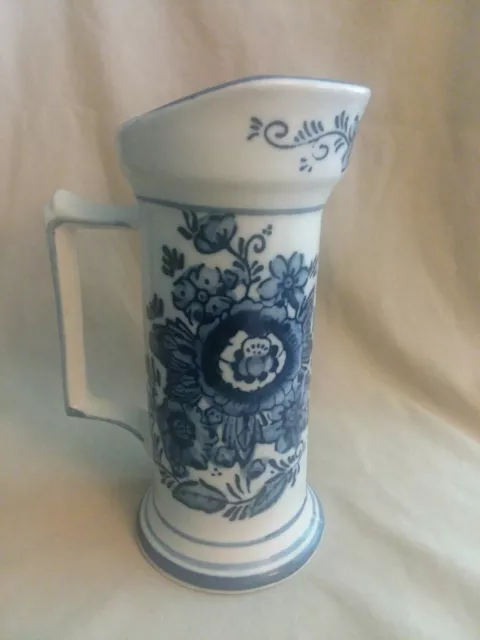Vintage Staffordshire Hand Painted 7.5" Pitcher. White With Blue Pitchers.