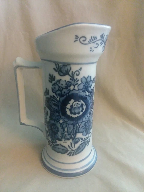 Vintage Staffordshire Hand Painted 7.5" Pitcher. White With Blue Pitchers.