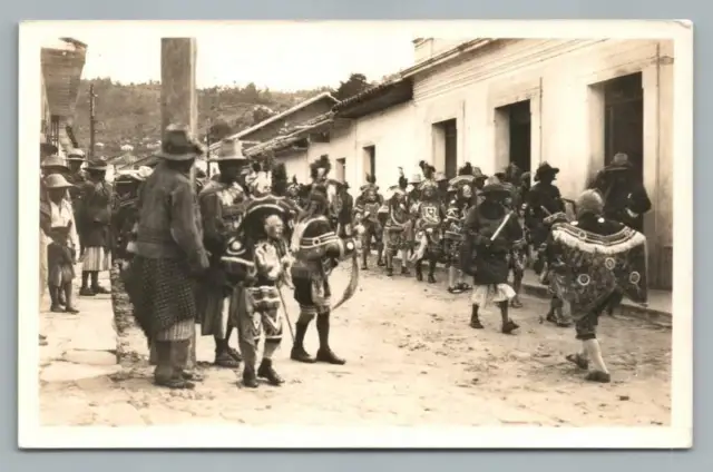 Inca Parade in Peruvian Andes Town ? RPPC Vintage Peru Photo Postcard ~1930s