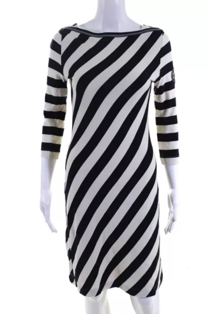 Tory Burch Women's Cotton Striped 3/4 Sleeve Sheath Dress Black White Size S