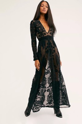 NWT FREE PEOPLE X FOR LOVE & LEMONS Sz MEDIUM TEMECULA MAXI DRESS ONYX