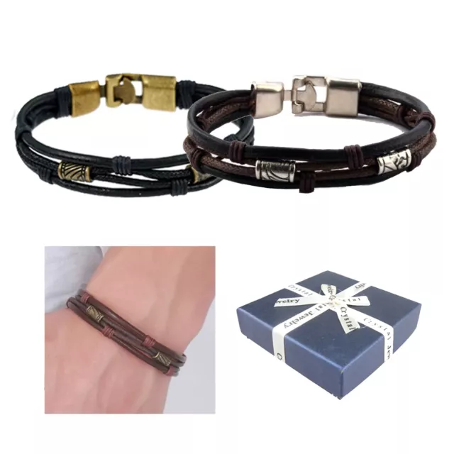 Womens Mens Genuine Leather Bracelet Braided Surfer Wristband Bangle Wrap Gift