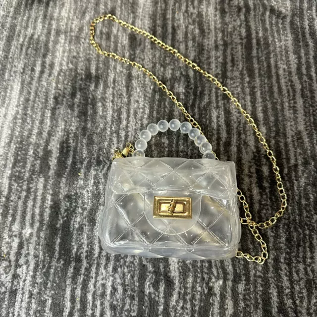 Clear Jelly Crossbody Clutch Purse Mini Bag Handbag Argyle Transparent Gold New