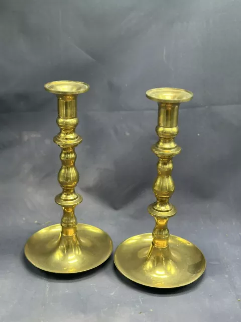 Vintage Brass Candlesticks Candle Holders Solid Pair Ornate MCM