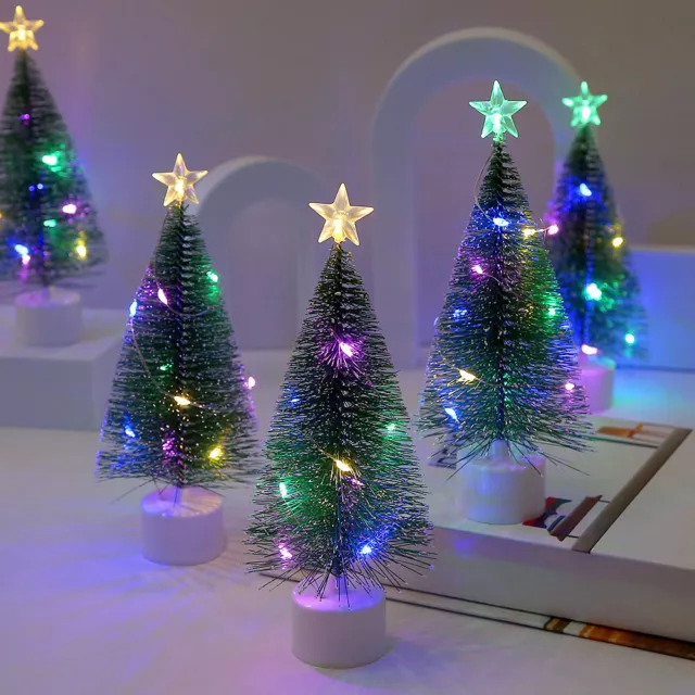 Small Mini Christmas Trees with LED Light Decor Tabletop Crafting DIY Xmas Gift