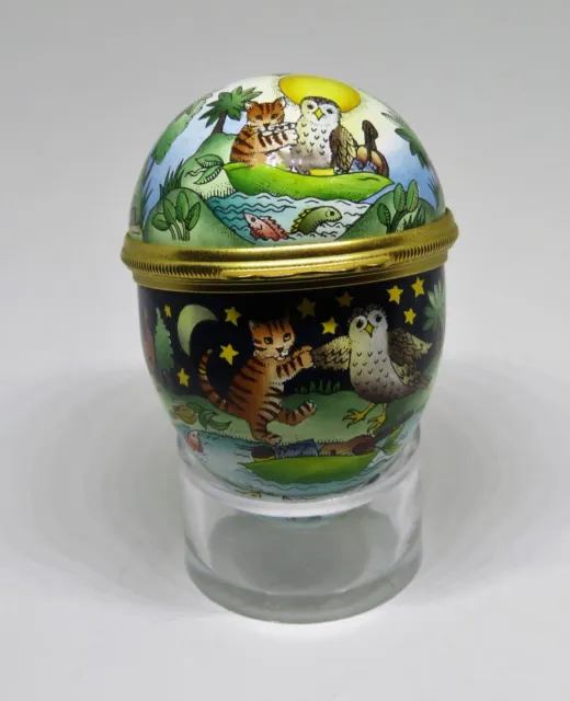 Halcyon Days English Enamel Box - Owl & Pussycat Egg - Edward Lear Poem