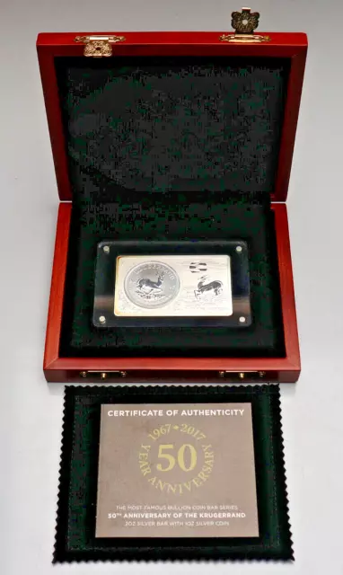 SÜDAFRIKA: 50 JAHRE KRÜGERRAND 2017, 3 oz 999 SILBER, MÜNZE IM BARREN BU COA BOX