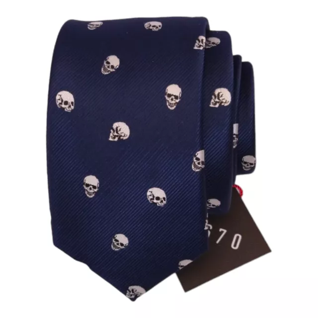 1670 Mens Slim SKULLS Tie 2.5 Navy Blue Dress Necktie Novelty Narrow Skinny Ties