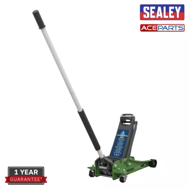 Sealey 3000LEHV Trolley Jack 3 tonne Low Entry Rocket Lift Red Hi-Vis Green