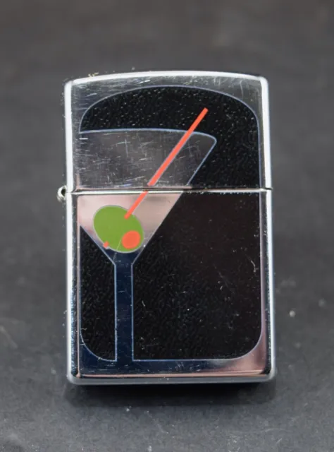 Chrome Cocktail Hour Zippo Lighter Martini Glass With Olive E 05 Made Usa Bin