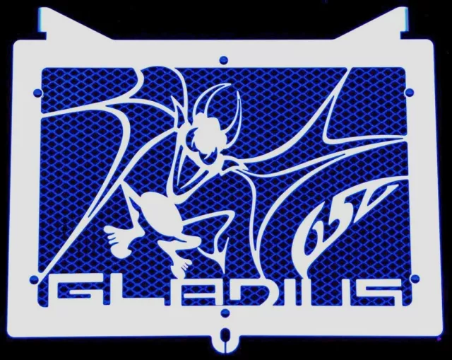 cache / Grille de radiateur inox poli 650 SVF Gladius "Vampire" + grillage bleu